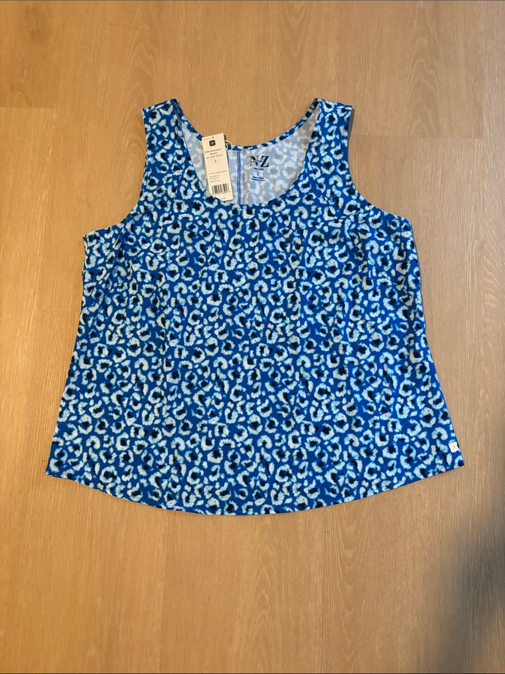 NWT Nic + Zoe Active Blue Leopard Print Sleeveless Top size Large